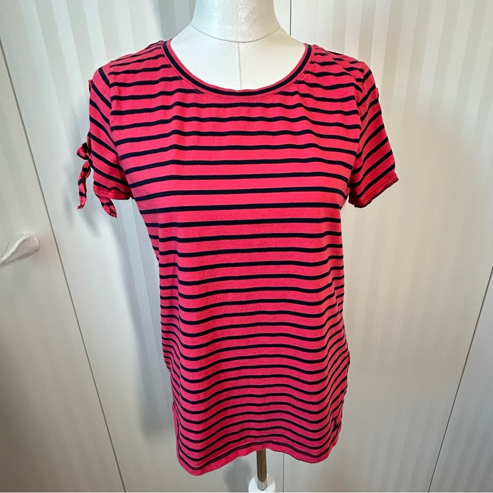 Nautica dark pink and navy blue striped tee Size L